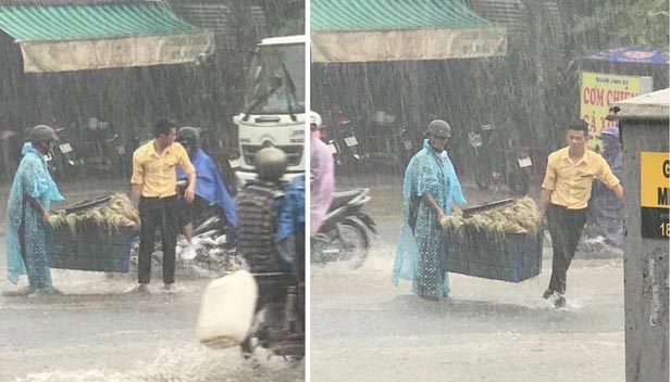 Hành động của chàng thanh niên giữa trời mưa lớn hoá thành "tâm bão"